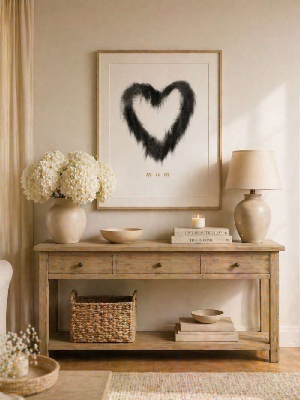 NEW Hand-Drawn Charcoal Heart Print, Minimalist Mom Wall Art, Mother's Day 8x10"
